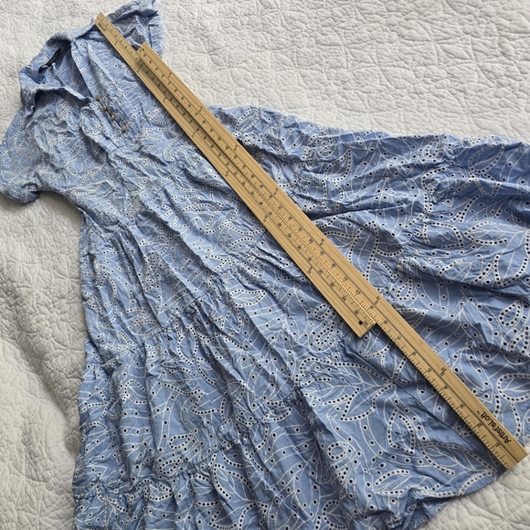 Zara Embroidered Cutout Tiered Eyelet Maxi Shirt Dress XS Light Blue - Picture 15 of 16